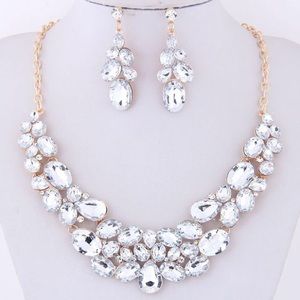 Clear Rhinestone Alloy Gold Necklace Set